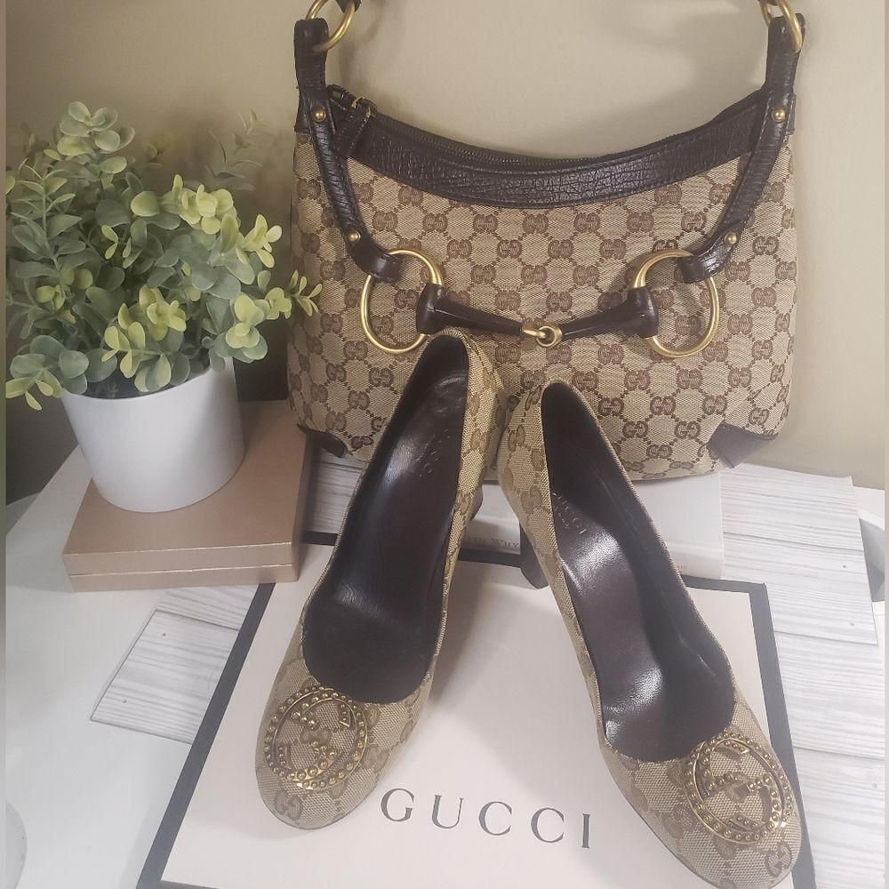 Gucci Horsebit GG Monogram Bag and GG Heels Bundle
